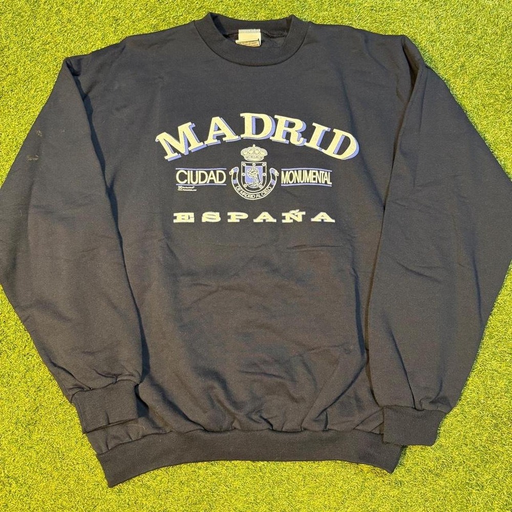 Madrid Spain Crewneck Sweatshirt with white text reading 'MADRID